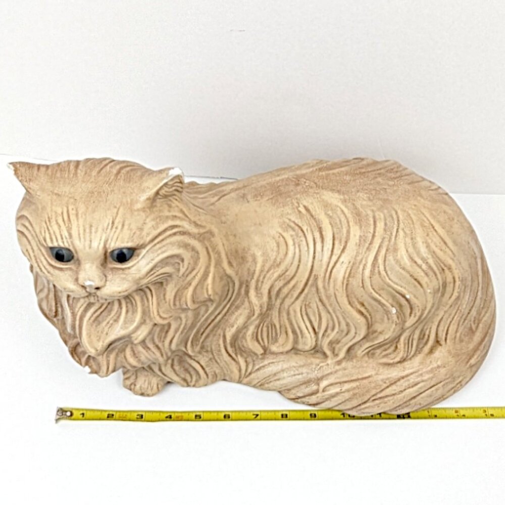 Vintage Ceramic Cat Life Size Figurine Persian Cream Beige Gray Eyes - Picture 14 of 15